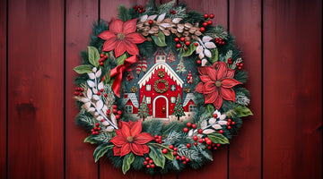 Christmas Wreath Painted Wood Door Hanger 