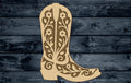 Wood Sign Cutout Cowboy Boot Engraved Western Floral Pattern 1/16 inch thick