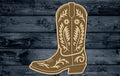 Wood Sign Cutout Cowboy Boot Engraved Western Floral Pattern 1/16 inch thick