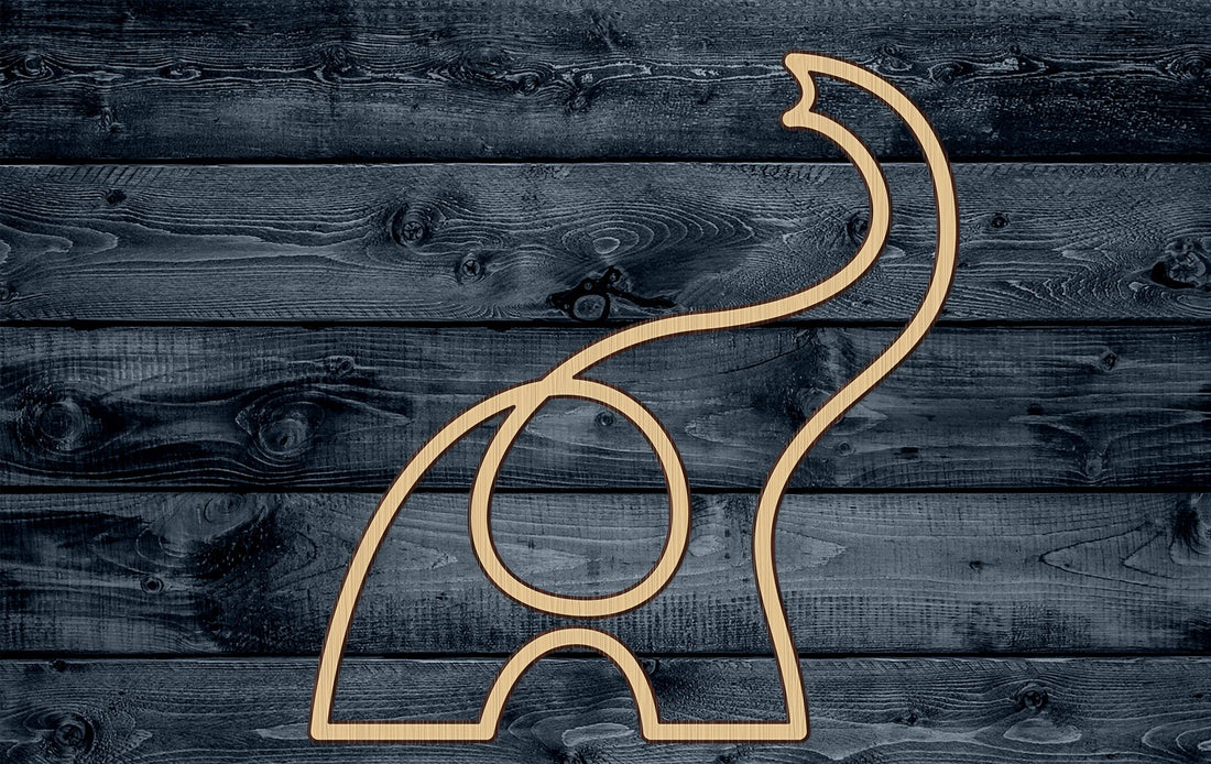 Elephant Outlined Savannah Jungle Animal Stylized Outlined Wood Cutout Shape Silhouette Blank Unpainted Sign 1/4 inch thick