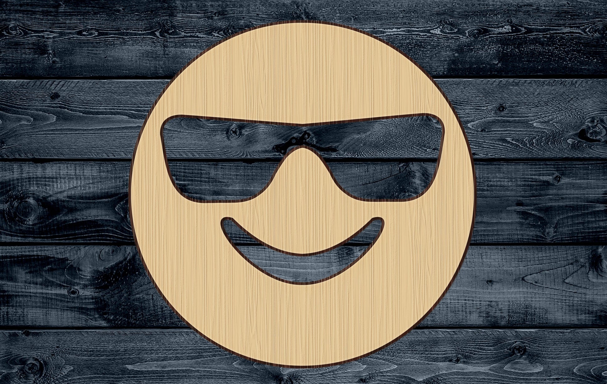 Emoji Cool Sunglasses Based Happy Smile Gift DIY Wood Cutout Shape Silhouette Blank Unpainted Sign 1/4 inch thick