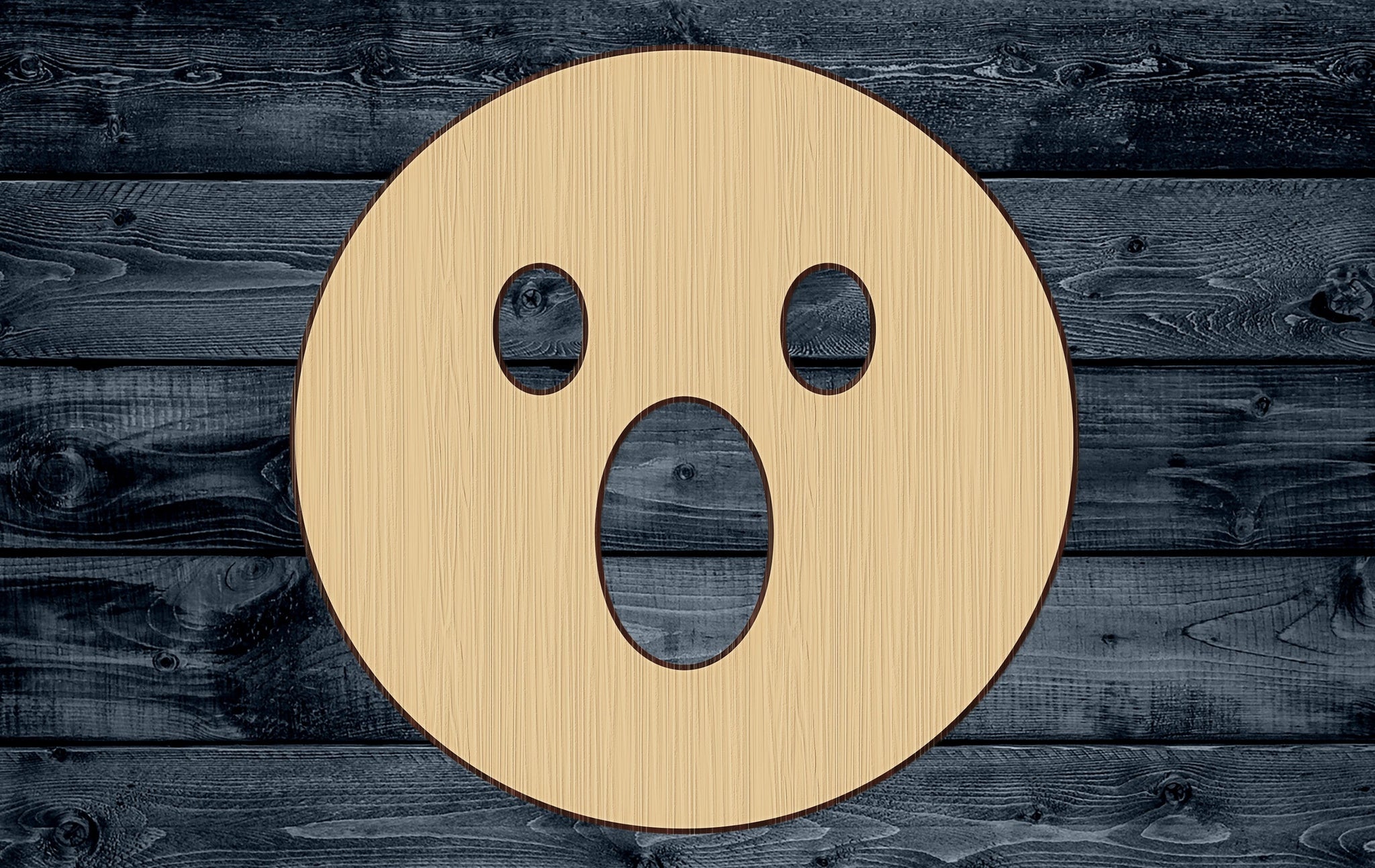 Emoji Surprise Scare Shock Awe Gift DIY Wood Cutout Shape Silhouette Blank Unpainted Sign 1/4 inch thick