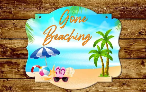 12" Gone Beaching Summer Beach Plaque Frame Wood Cutout Sign 1/4 inch thick