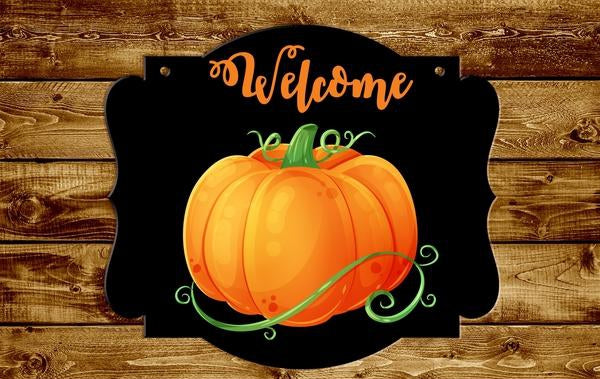 12" Halloween Welcome Pumpkin Leaf Plaque Frame Wood Cutout Sign 1/4 inch thick