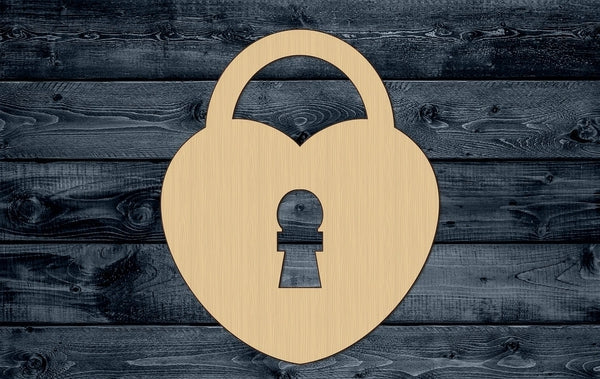 Heart Lock Love Valentine Key Wood Cutout Shape Silhouette Blank Unpainted Sign 1/4 inch thick