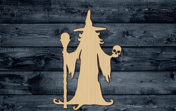 Wizard Witch Skull Staff Hat Halloween Magic Witchcraft Spellbound Wood Cutout Shape Silhouette Blank Unpainted Sign 1/4 inch thick