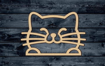 Cat Feline Pet Animal Outlined Smile Whisks Wood Cutout Shape Blank Unpainted Sign 1/4 inch thick