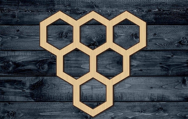 Honeycomb Bee Honey Hexagon Wood Cutout Shape Silhouette Blank Unpainted Sign 1/4 inch thick