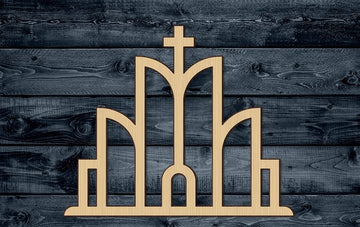 Church Jesus Christ Religion Building God Outlined Stylized Wood Cutout Shape Silhouette Blank Unpainted Sign 1/4 inch thick