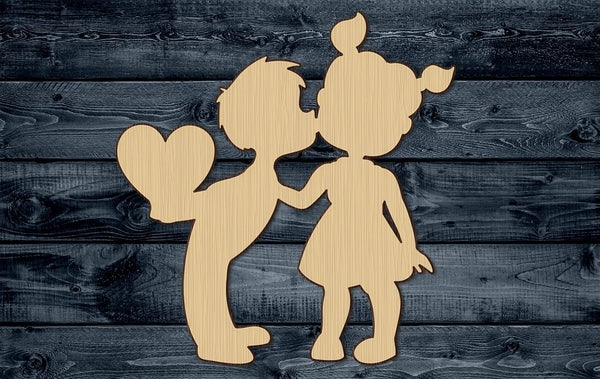 Kiss Boy Girl Heart Love First School Wood Cutout Silhouette Blank Unpainted Sign 1/4 inch thick
