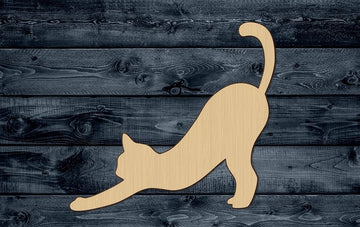 Cat Stretch Feline Animal Pet Wood Cutout Contour Silhouette Blank Unpainted Sign 1/4 inch thick