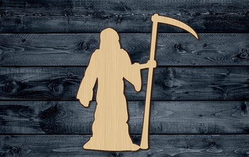Death Reaper Robe Scythe Dead Witch Halloween Magic Witchcraft Spellbound Wood Cutout Shape Silhouette Blank Unpainted Sign 1/4 inch thick