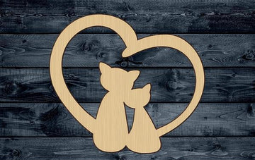 Cat Love Heart Wood Cutout Contour Silhouette Blank Unpainted Sign 1/4 inch thick