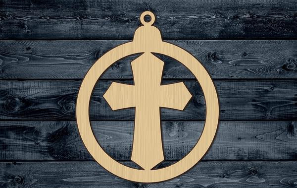 Christmas Ornament Globe Cross Jesus Wood Cutout Unpainted Blank Shape Sign 1/4 inch thick