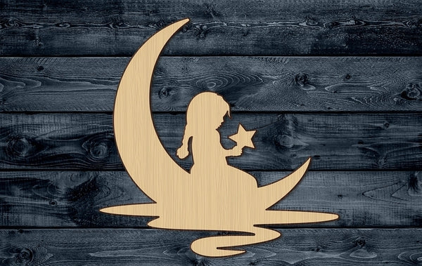 Moon Girl Star Dream Lake Boat Wood Cutout Shape Silhouette Blank Unpainted Sign 1/4 inch thick