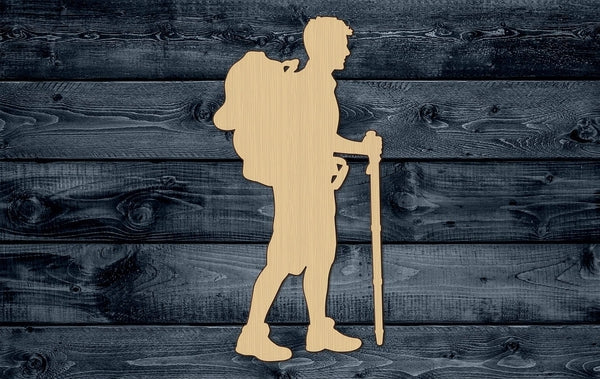 Hiker Mountain Climber Hiking Nature Man Backpack Stick Wood Cutout Shape Silhouette Blank Unpainted Sign 1/4 inch thick