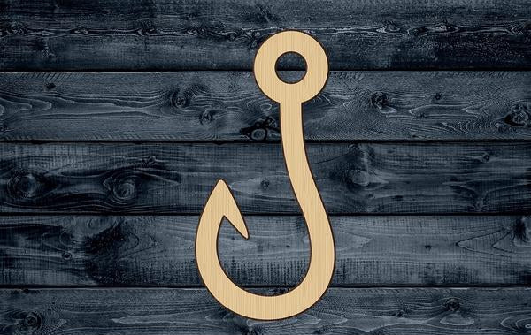Fish Hook Bait Wood Cutout Shape Silhouette Blank Unpainted Sign 1/4 inch thick