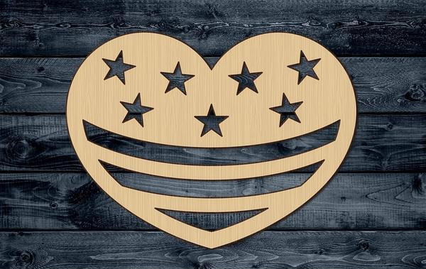 Heart American Flag Wood Cutout Shape Silhouette Blank Unpainted Sign 1/4 inch thick
