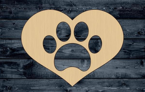 Heart Paw Pet Love Shape Silhouette Blank Unpainted Wood Cutout Sign 1/4 inch thick