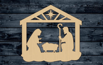 Jesus Christ Nativity Baby Creche Wood Cutout Shape Silhouette Blank Unpainted Sign 1/4 inch thick