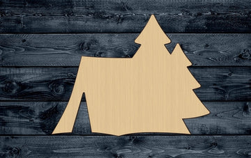 Tent Camping Pine Tree Outdoors Nature Wood Cutout Shape Silhouette Blank Unpainted Sign 1/4 inch thick