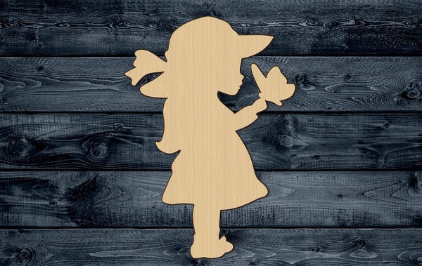 Girl Hat Butterfly Baby Dress Wood Cutout Shape Silhouette Blank Unpainted Sign 1/4 inch thick