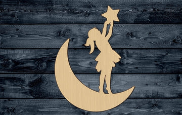 Girl Dream Star Moon Crescent Reaching Wood Cutout Shape Silhouette Blank Unpainted Sign 1/4 inch thick