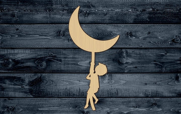 Boy Dream Moon Crescent Rope Climbing Wood Cutout Shape Silhouette Blank Unpainted Sign 1/4 inch thick