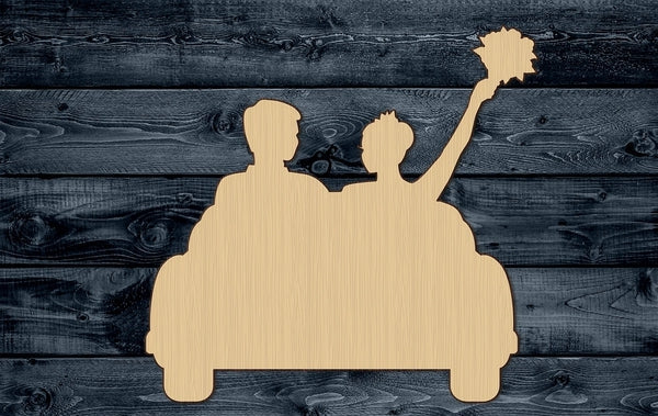 Wedding Couple Just Married Car Convertible Wood Cutout Shape Silhouette Blank Unpainted Sign 1/4 inch thick