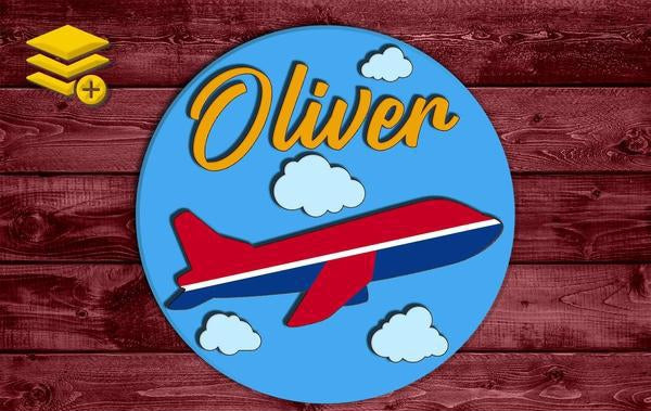 Multi-Layered Airplane Space Themed Custom Name Wood Cutout Unpainted Sign 1/4 inch thick