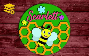 Multi-Layered Bee Honey Themed Custom Name Wood Cutout Unpainted Sign 1/4 inch thick