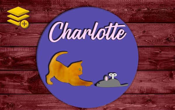 Multi-Layered Cat Mouse Themed Custom Name Wood Cutout Unpainted Sign 1/4 inch thick