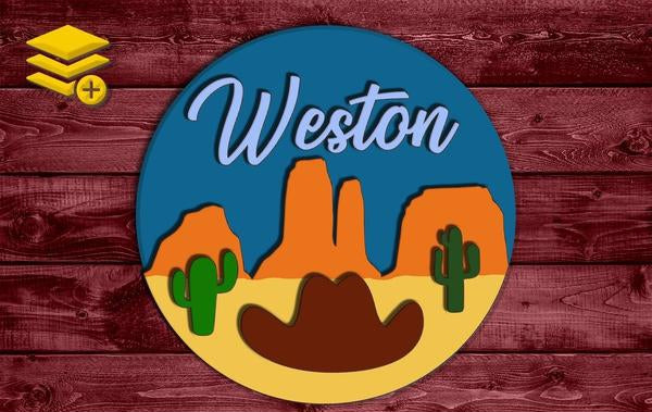 Multi-Layered Cowboy Desert Themed Custom Name Wood Cutout Unpainted Sign 1/4 inch thick