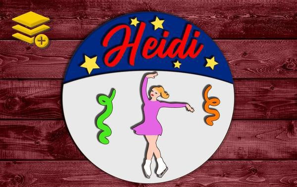 Multi-Layered Ice Skating Themed Custom Name Wood Cutout Unpainted Sign 1/4 inch thick
