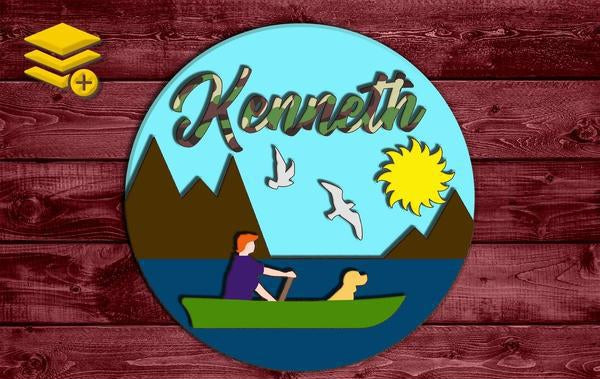 Multi-Layered Lake Fishing Themed Custom Name Wood Cutout Unpainted Sign 1/4 inch thick