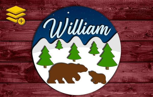 Multi-Layered Mountain Themed Custom Name Wood Cutout Unpainted Sign 1/4 inch thick