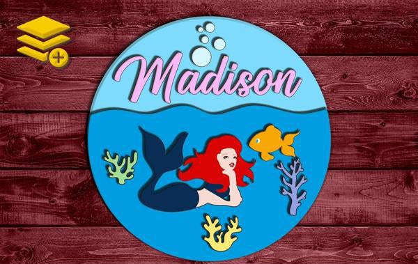 Multi-Layered Sea Mermaid Themed Custom Name Wood Cutout Unpainted Sign 1/4 inch thick
