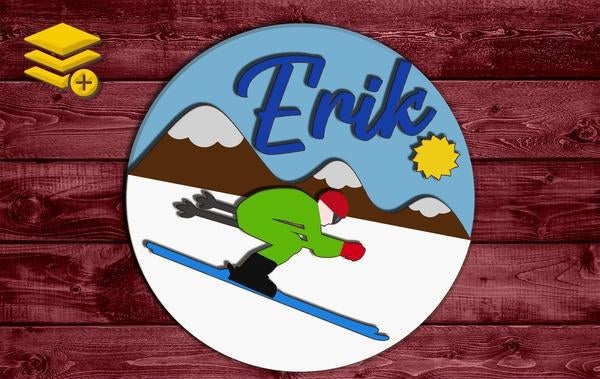 Multi-Layered Ski Mountain Themed Custom Name Wood Cutout Unpainted Sign 1/4 inch thick