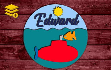 Multi-Layered Submarine Fish Themed Custom Name Wood Cutout Unpainted Sign 1/4 inch thick