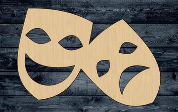 Theater Mask Wood Cutout Shape Silhouette Blank Unpainted Sign 1/4 inch thick